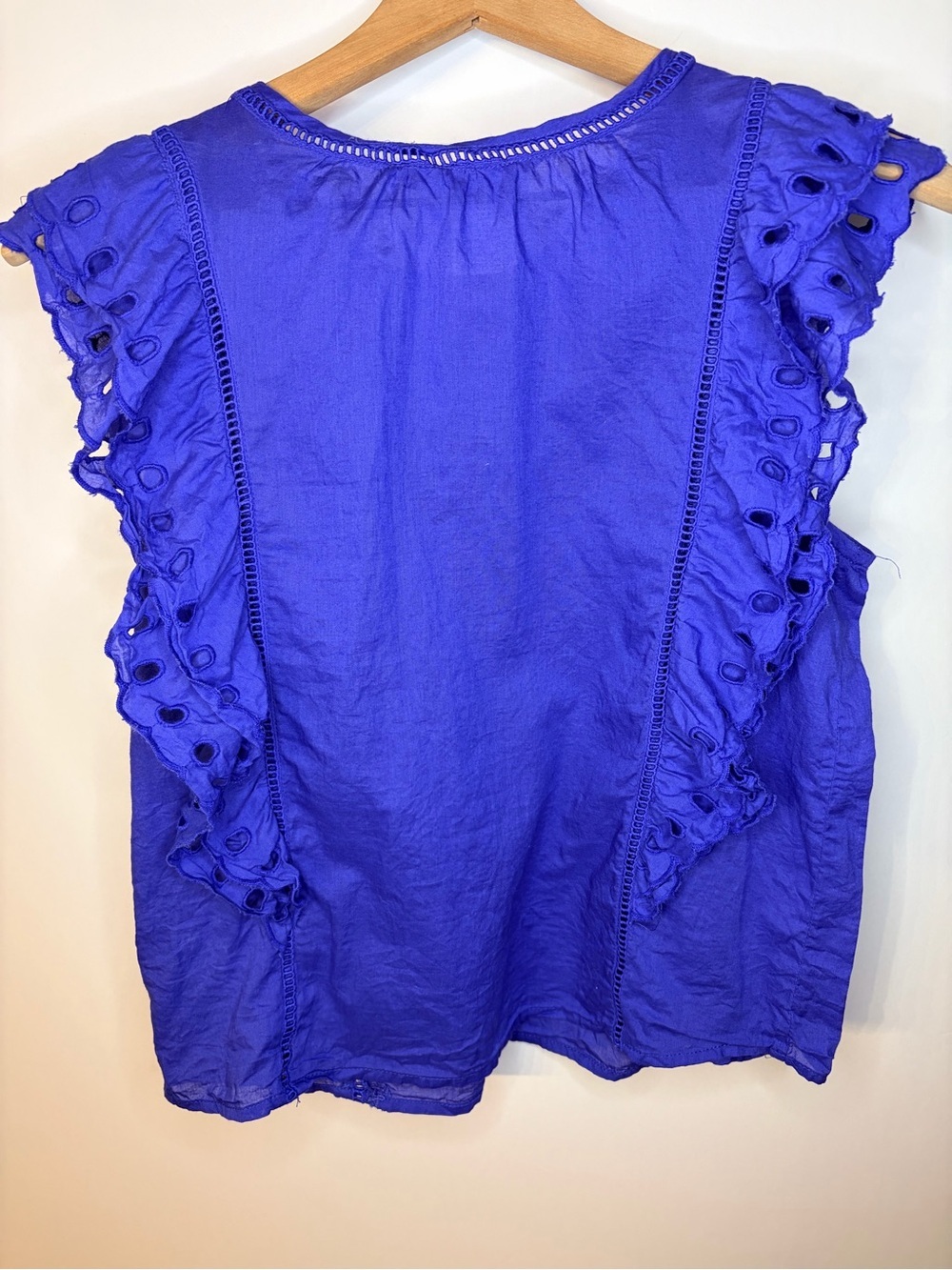 Calypso St. Barth Cobalt Blue Eyelet Embroidered Ruffle Tank Top, Size Small - Picture 5 of 8